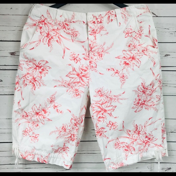 White and Pink Floral Bermuda Shorts Size 12 EUC - Picture 1 of 6